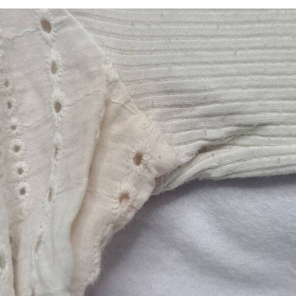 Audele Mock Neck Long Sleeve Top Eyelet Detail Ivory White Size L 2291 - Picture 6 of 7